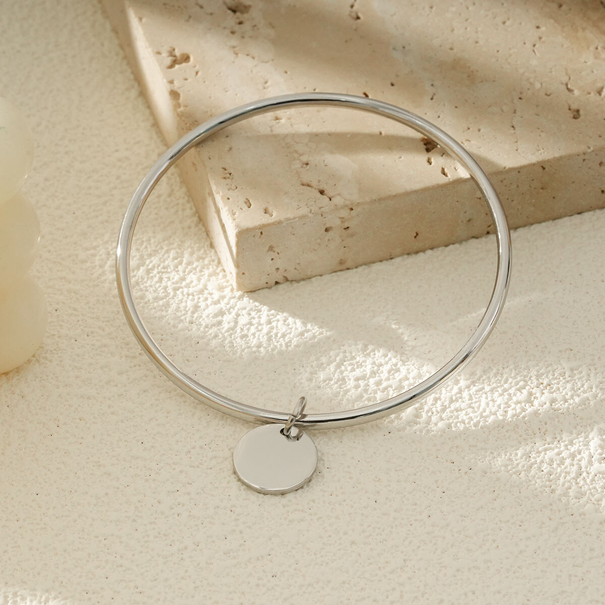 Mayorista Eclat Paris - Silver Fine Gank Pulsera con colgante redondo suave para grabar