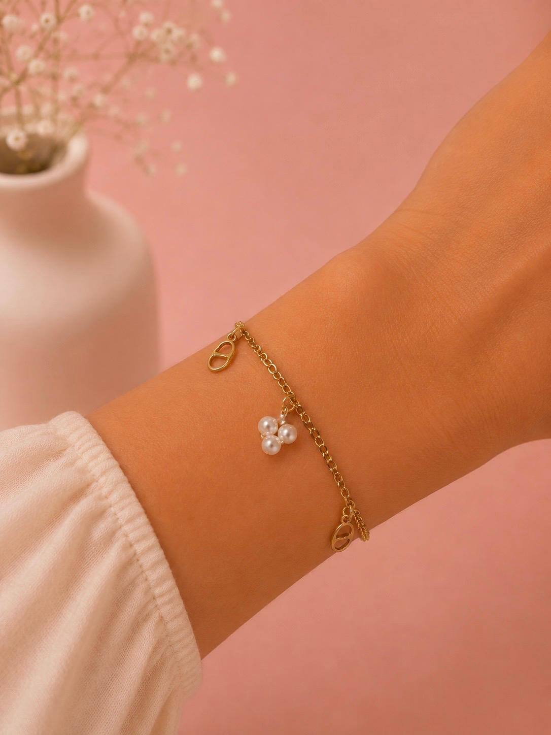 Grossiste Eclat Paris - Bracelet doré maillon marine et perles