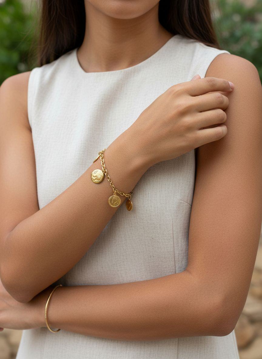 Mayorista Eclat Paris - Pulsera dorada con medallones de cara