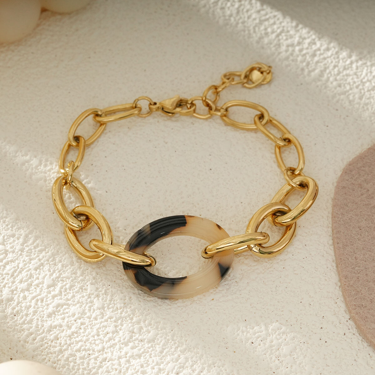 Mayorista Eclat Paris - Pulsera de la cadena dorada Comidas ovales con anillo
