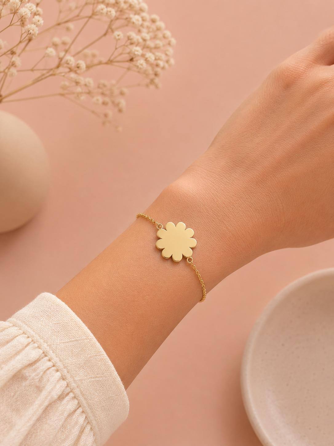 Grossiste Eclat Paris - Bracelet chaîne fine fleur trèfle