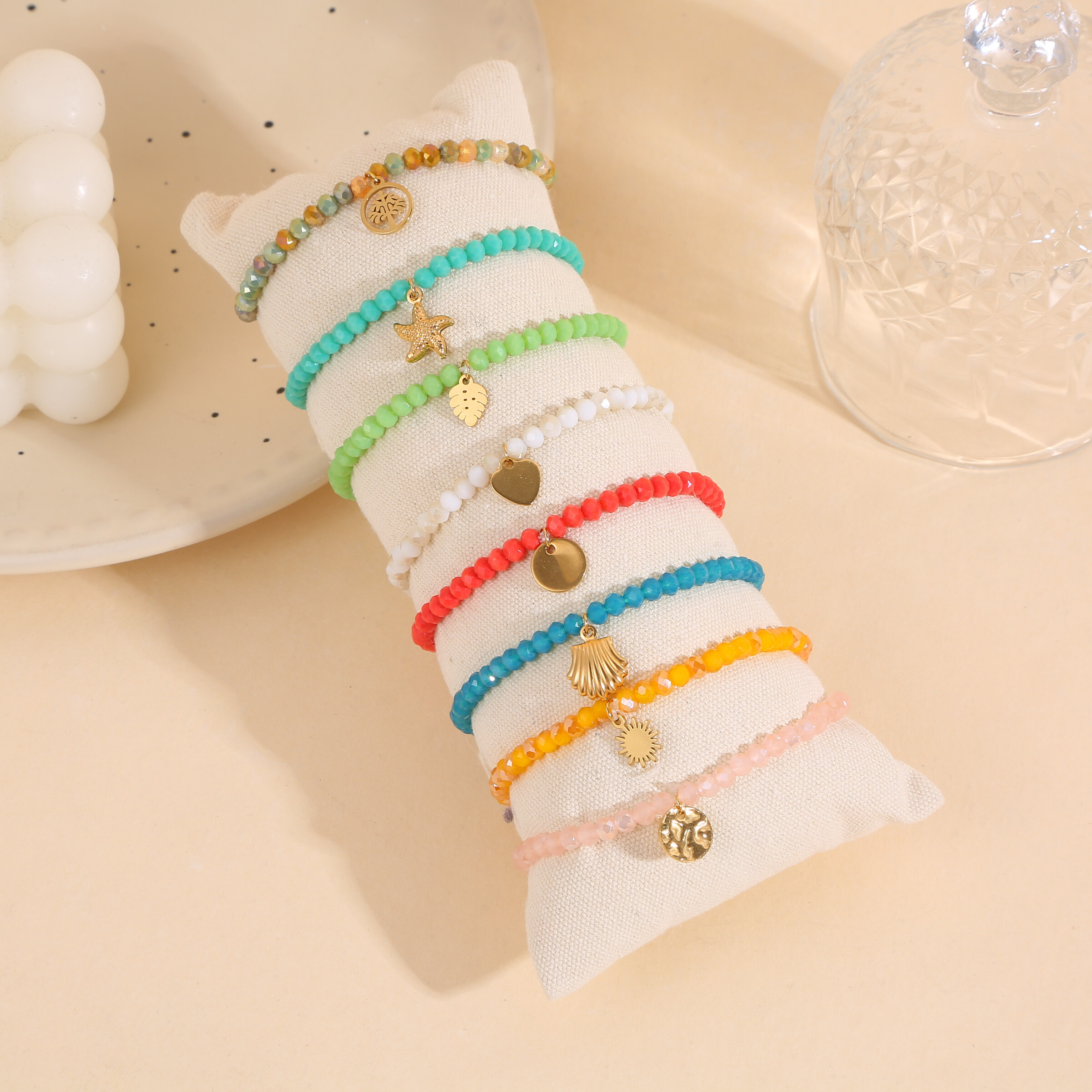 Wholesaler Eclat Paris - Set of 8 pink multicolored elastic bracelets