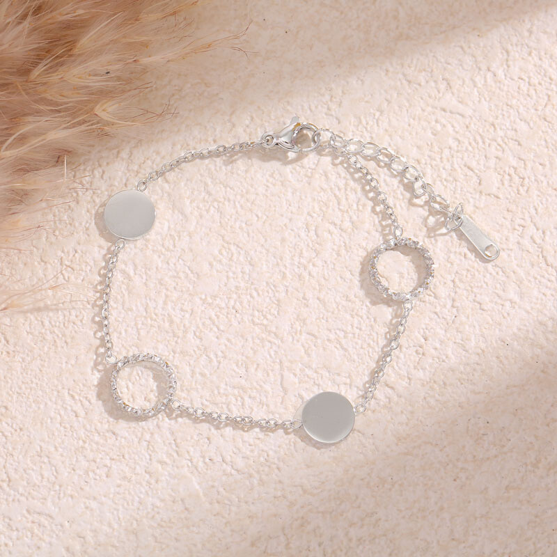 Wholesaler Eclat Paris - Silver fine fine chain bracelet disc and contrasting circle