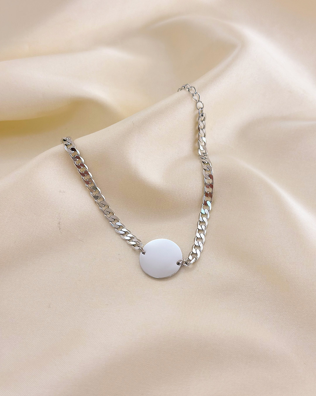 Wholesaler Eclat Paris - Silver Braided Link Chain Bracelet With Shiny Disc