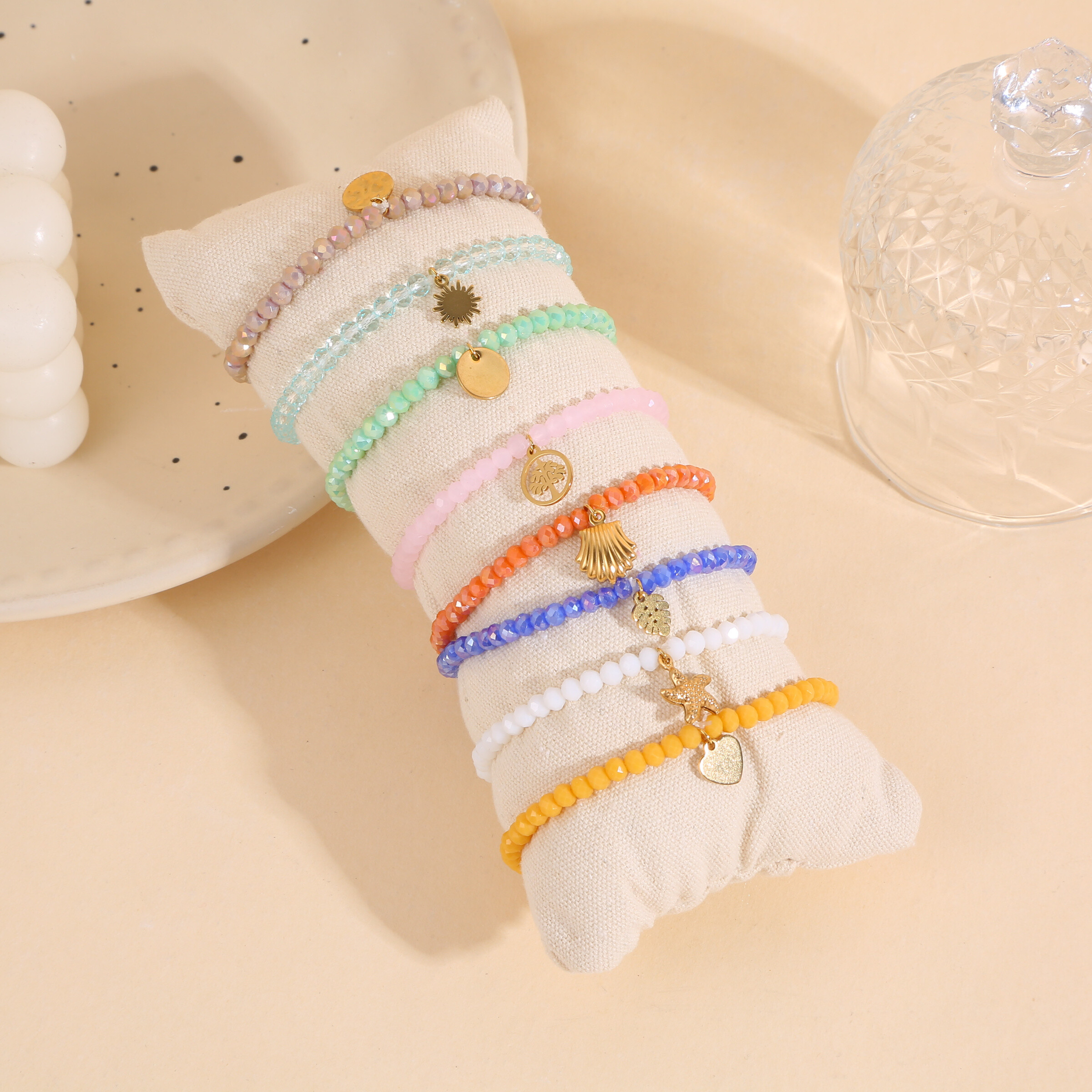 Wholesaler Eclat Paris - Set of 8 colored elastic bracelets gray yellow