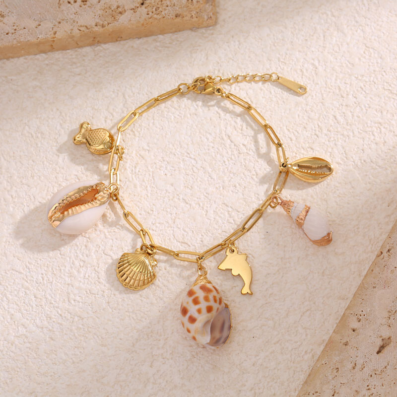 Wholesaler Eclat Paris - Golden chain bracelet ocean charms and dolphin