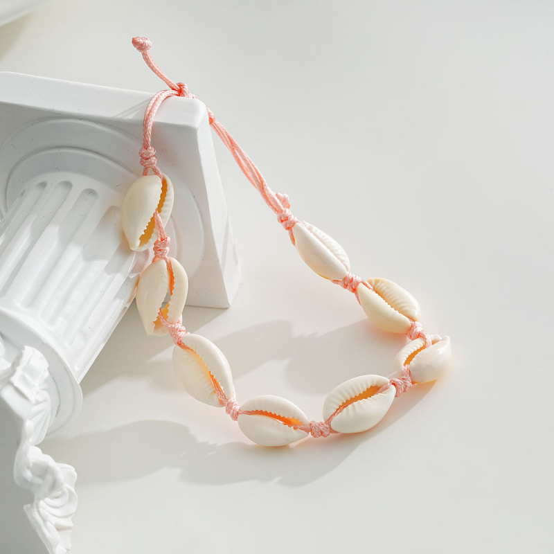 Wholesaler Eclat Paris - Pink thread anklet with shells