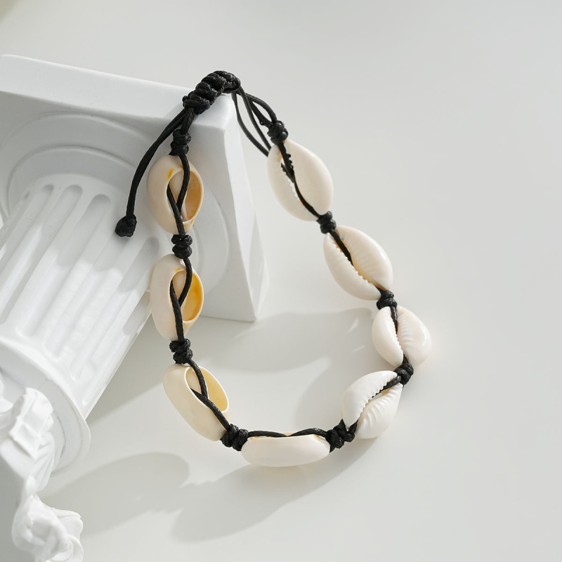 Wholesaler Eclat Paris - Black thread anklet with shells