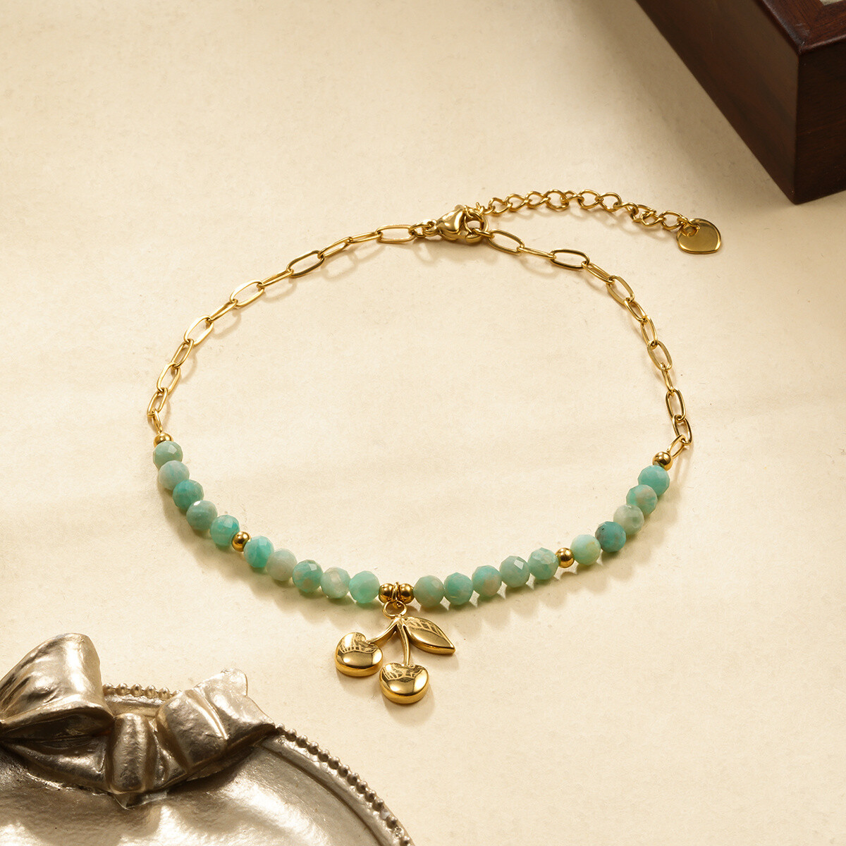 Wholesaler Eclat Paris - Blue and golden cherry ankle chain
