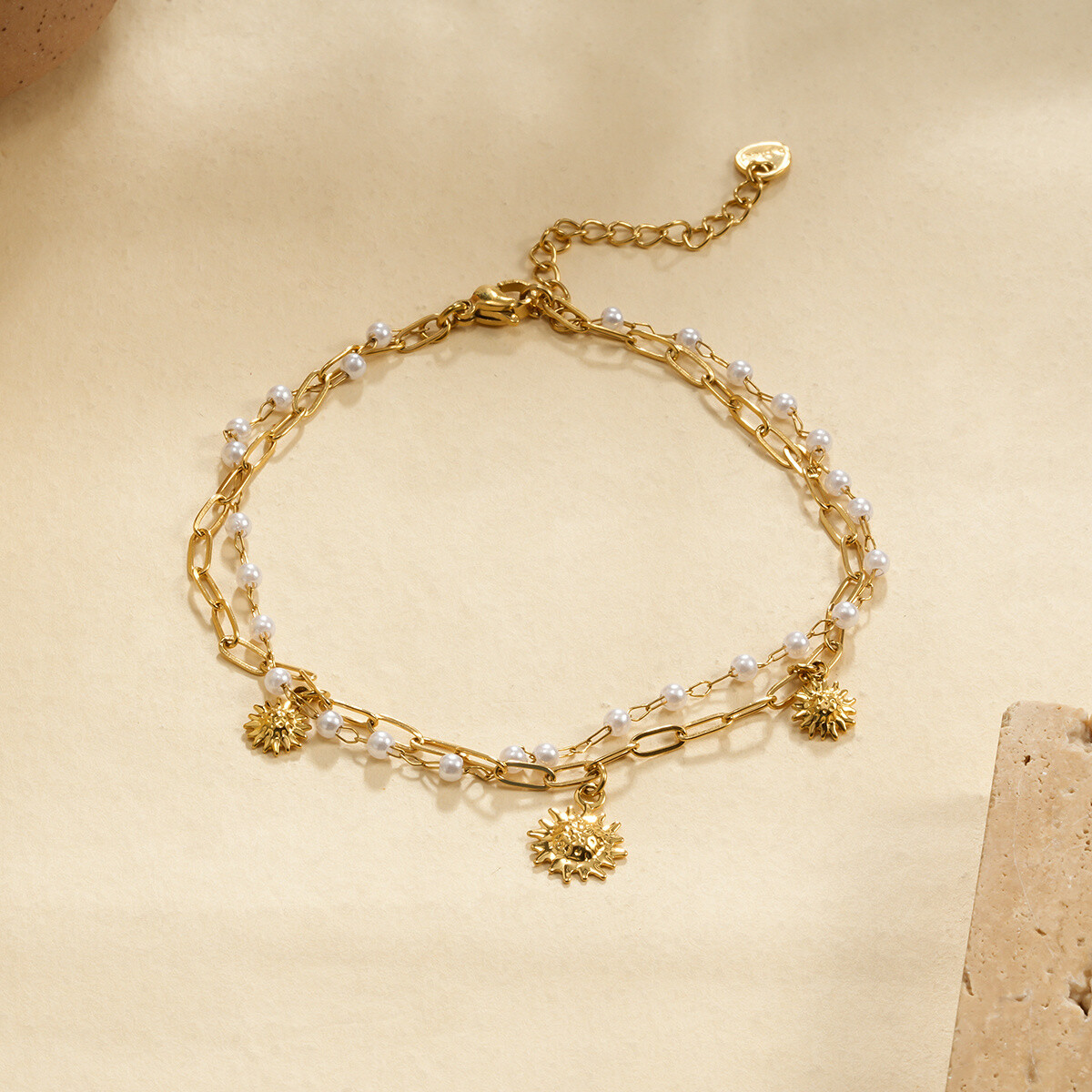 Wholesaler Eclat Paris - Double -style ankle chain and triple suns pearls