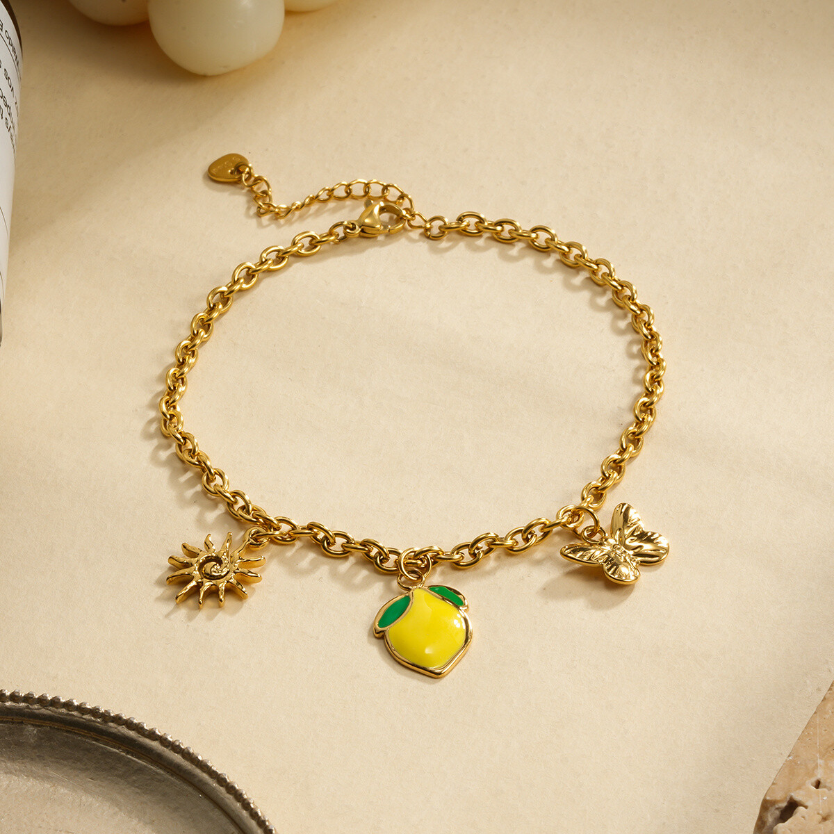 Wholesaler Eclat Paris - Triple ankle chain lemon and butterfly pendants