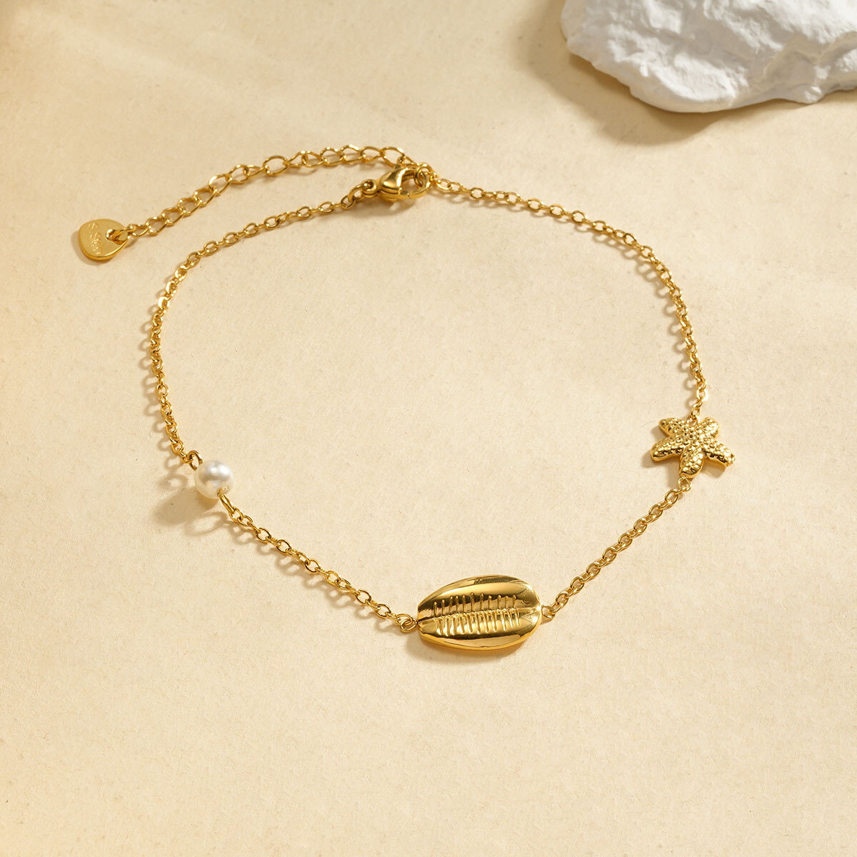 Großhändler Eclat Paris - Goldenes Fußkettchen mit Muschel und Perle