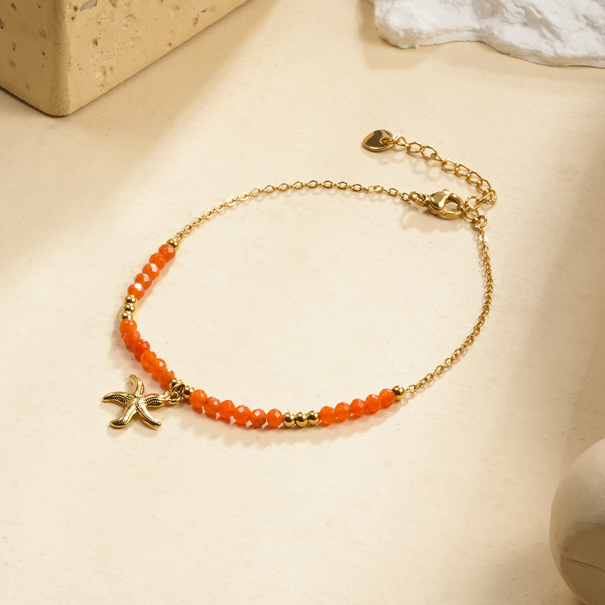 Wholesaler Eclat Paris - Golden ankle chain pendant star of sea and orange pearls