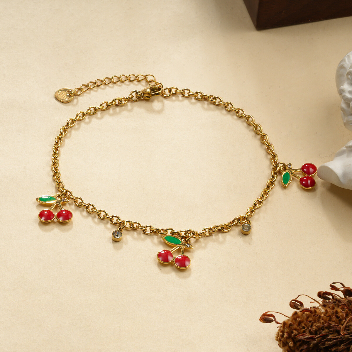 Wholesaler Eclat Paris - Triple cherries and rhinestone ankle chain