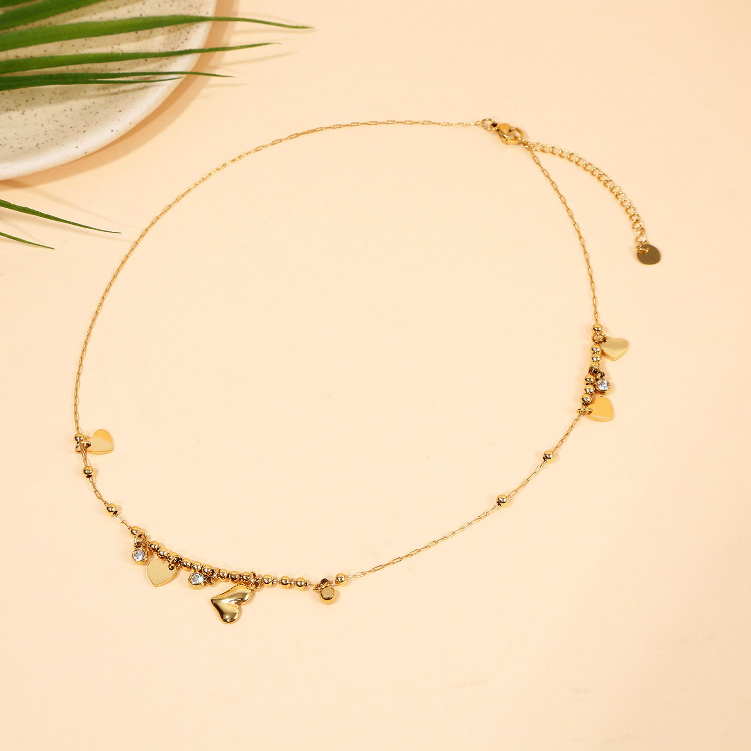 Wholesaler Eclat Paris - Gold fine chain necklace shiny hearts and rhinestones