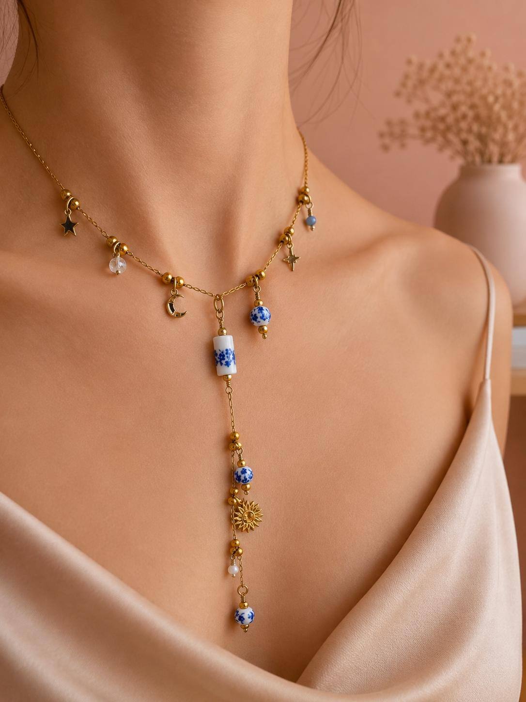 Grossiste Eclat Paris - Collier sautoir céleste doré long