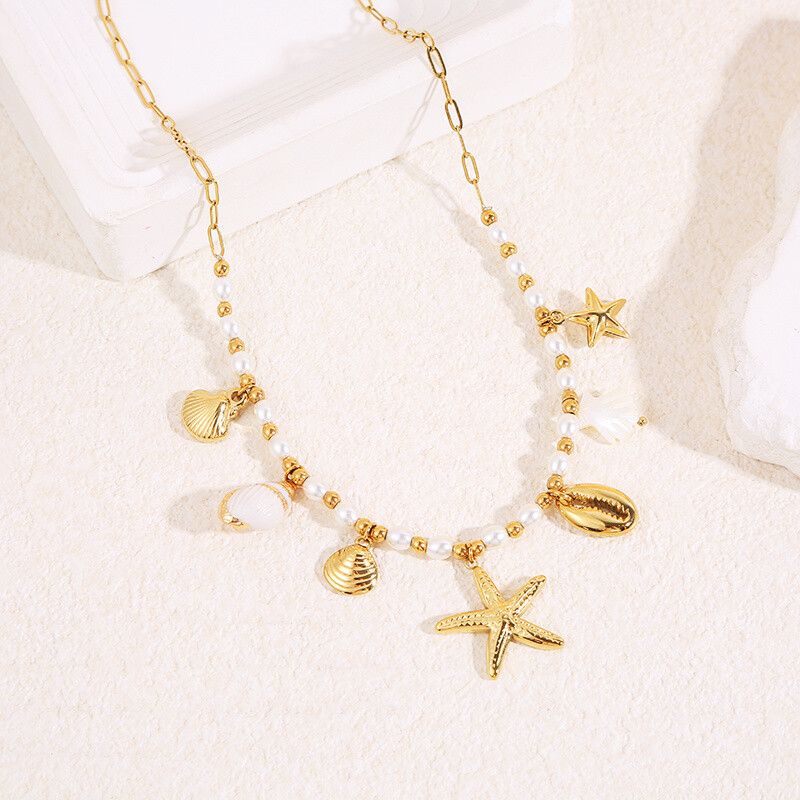 Wholesaler Eclat Paris - Necklace beads charms starfish seashell