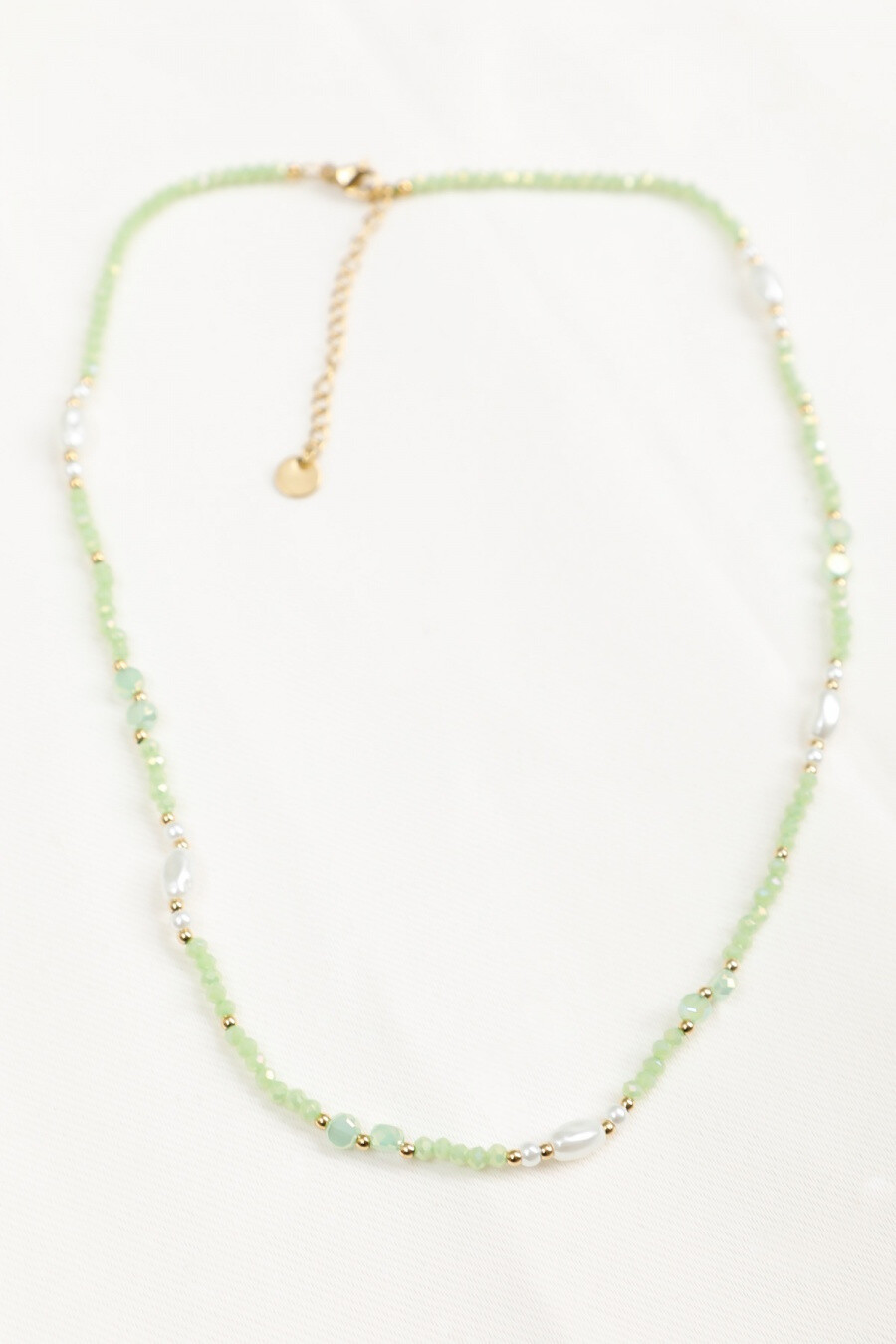 Wholesaler Eclat Paris - Green Beaded Necklace and Golden Pearl Beads
