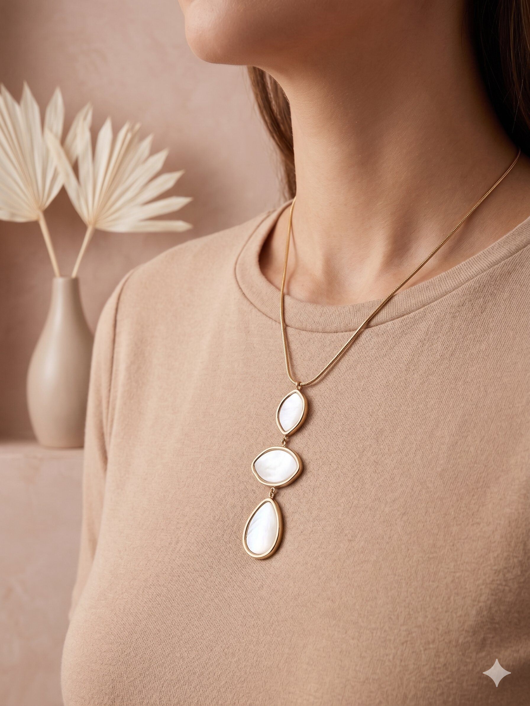 Wholesaler Eclat Paris - Gold necklace with triple mother-of-pearl pendant