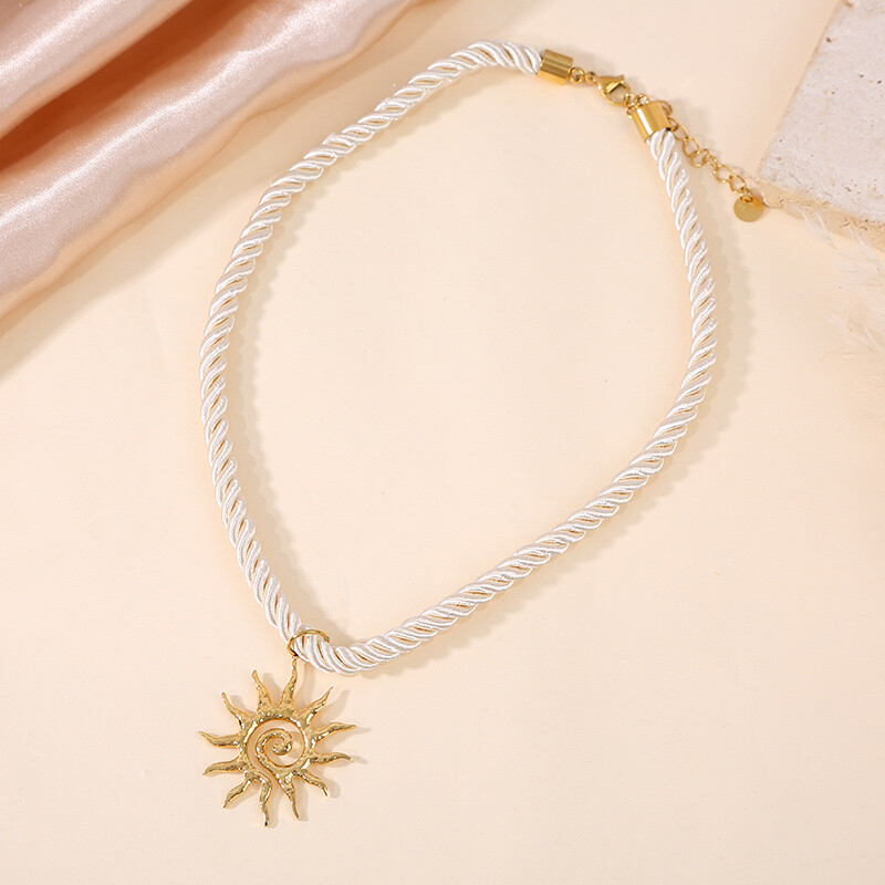Wholesaler Eclat Paris - Beige cord necklace with sun spiral pendant