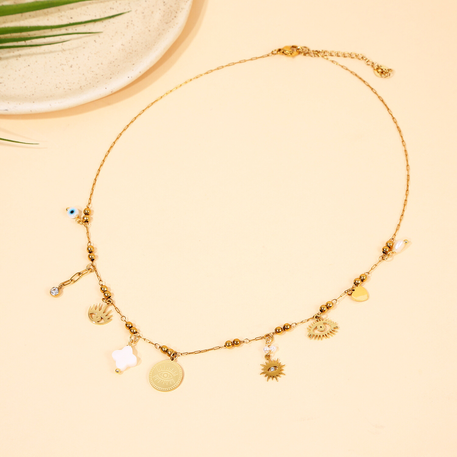 Grossiste Eclat Paris - Collier Chaîne Dorée Œil Protecteur Et Symboles