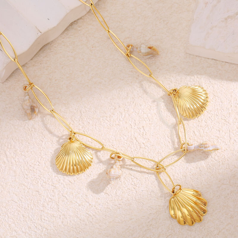 Wholesaler Eclat Paris - Golden tower chain collar charms shells