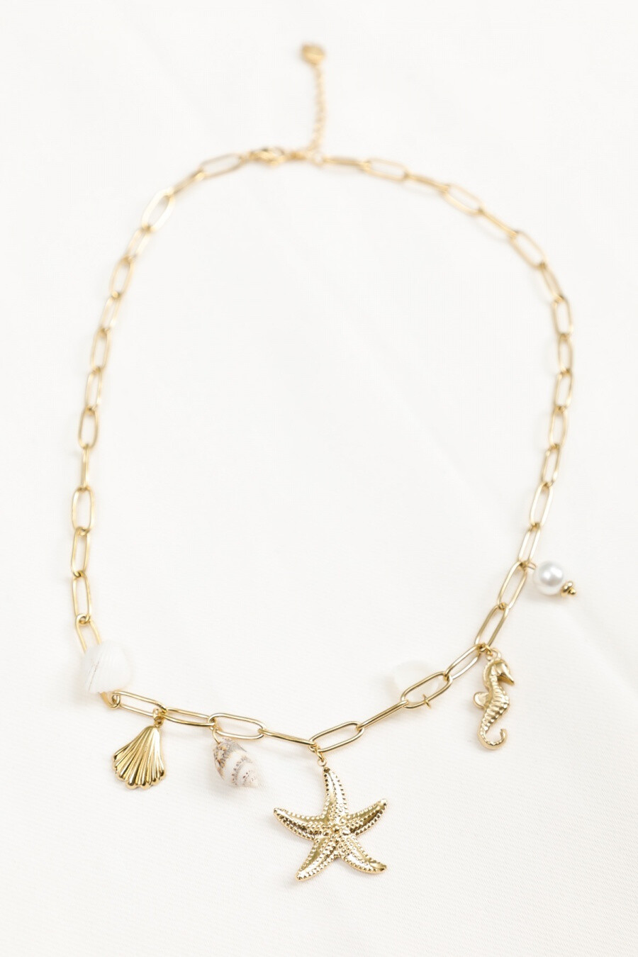Wholesaler Eclat Paris - Gold Chain Link Necklace with Starfish Pendants