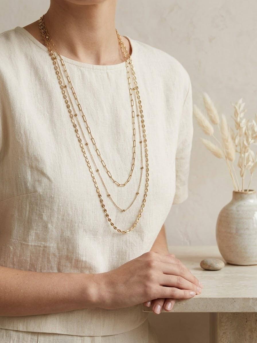 Grossiste Eclat Paris - Collier long sautoir triple chaînes fines