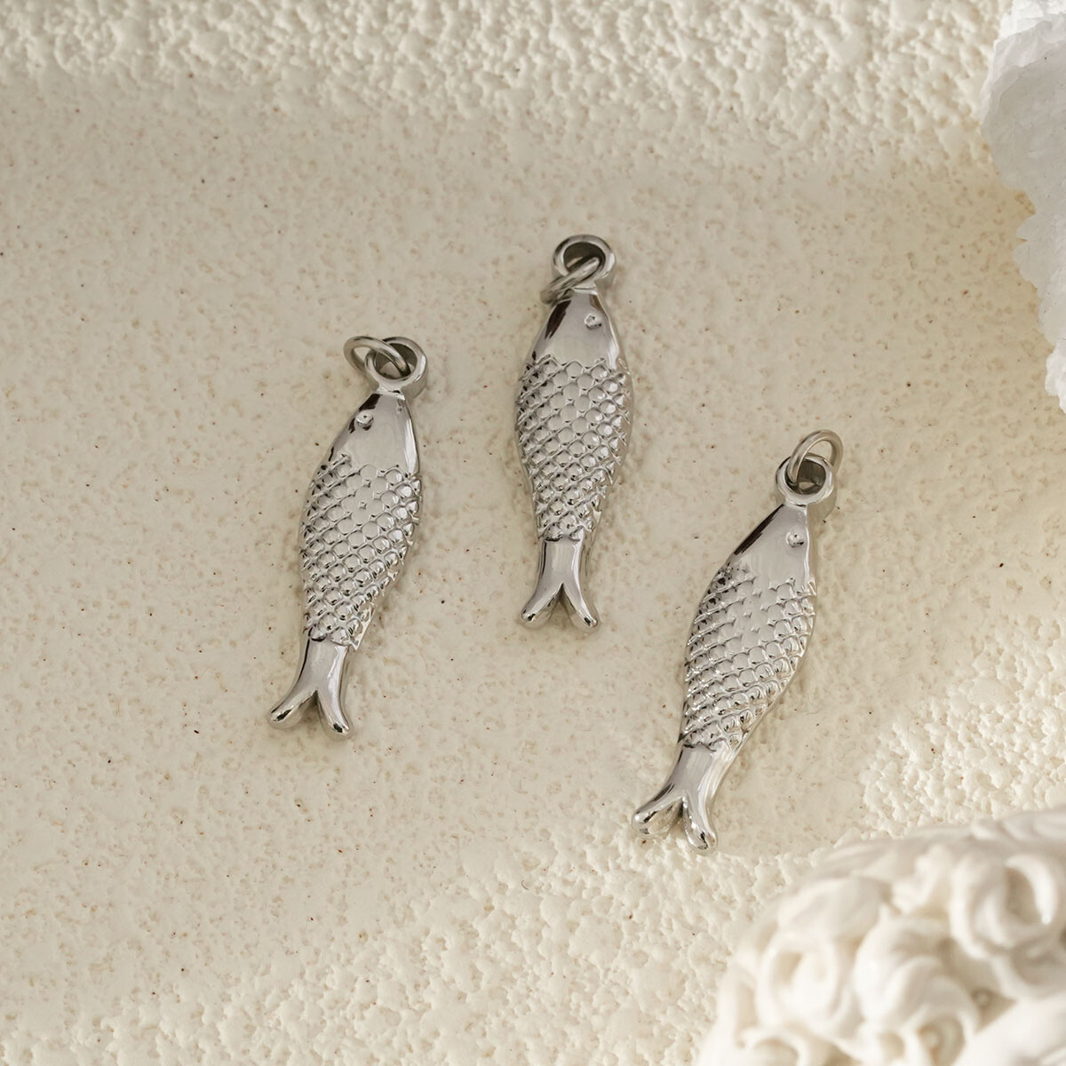 Grossiste Eclat Paris - Lot de 3 Pendentifs Poisson Argenté