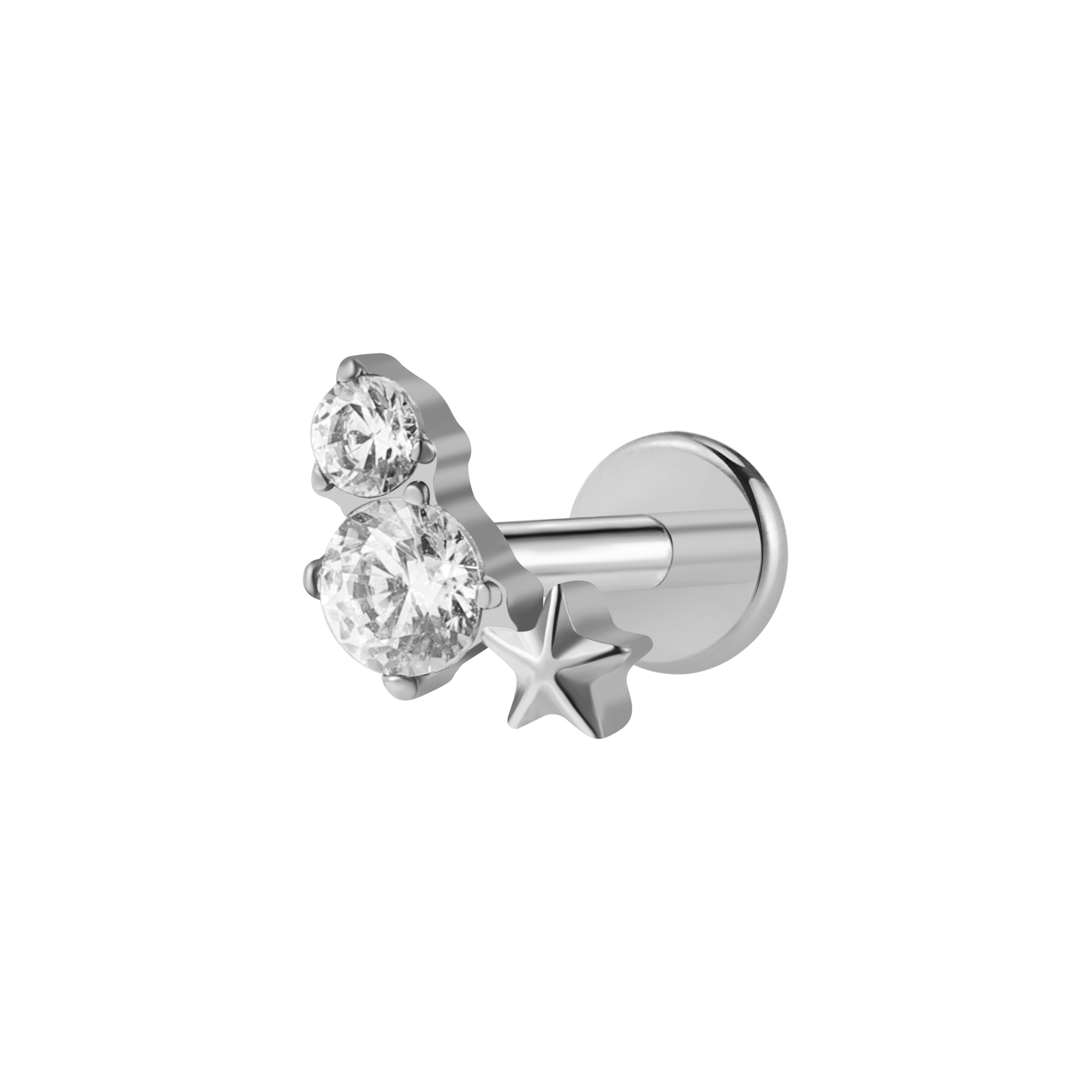 Grossista Eclat Paris - Piercing mini stella argentata con due strass in titanio