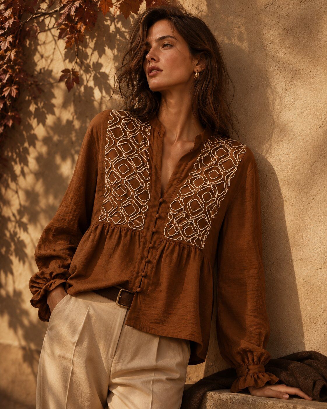 Mayorista ECRU by Luni - Camisa de ante bordada
