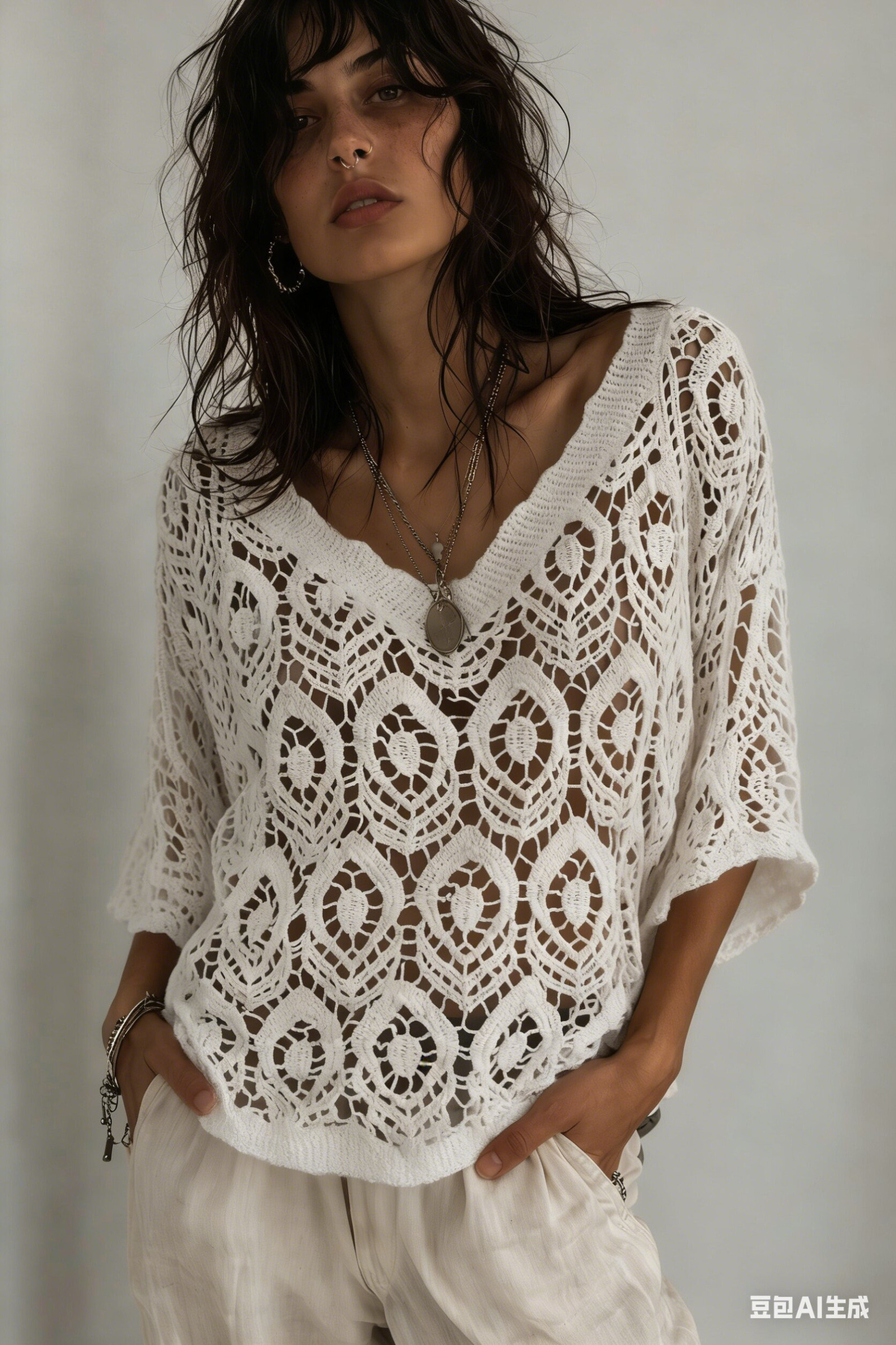 Grossiste ECRU by Luni - Pull ajouré en crochet