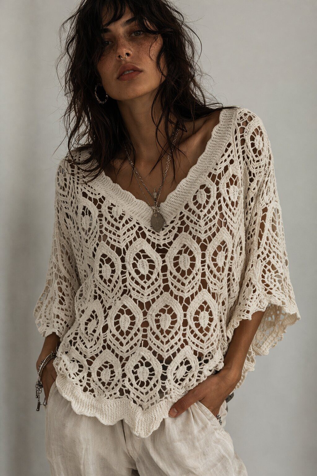 Grossiste ECRU by Luni - Pull ajouré en crochet