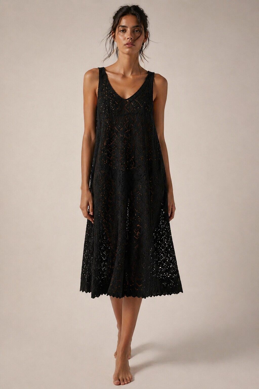 Wholesaler ECRU by Luni - Sleeveless crochet cut-out dress - beach fashion