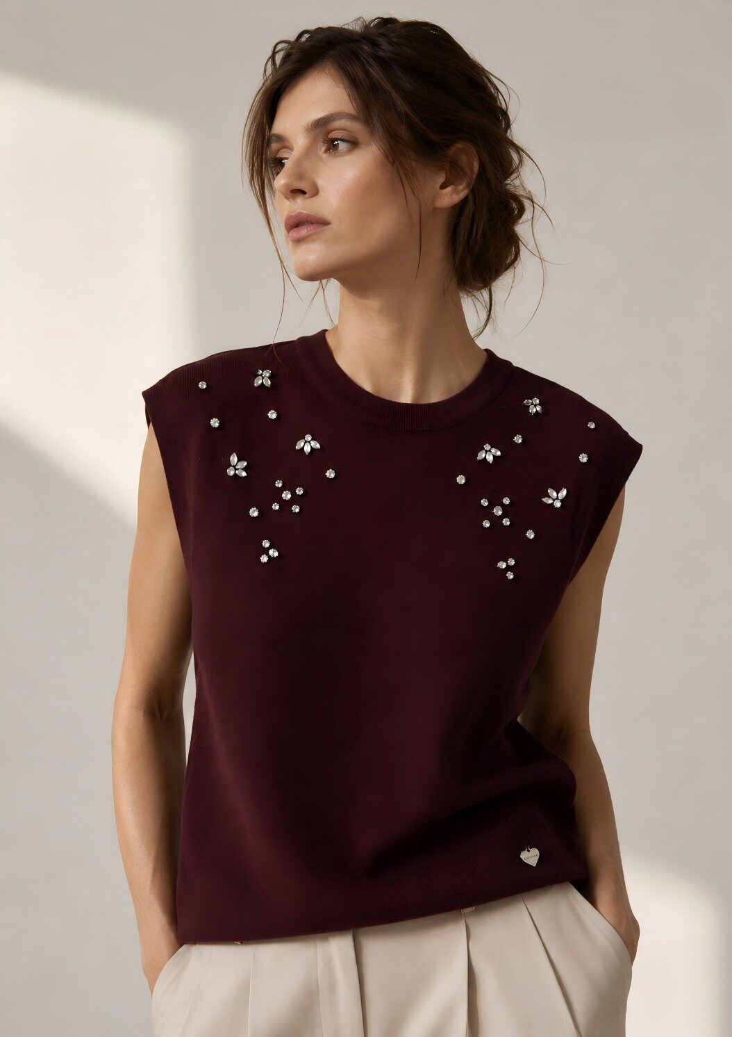 Grossiste ECRU by Luni - Gilet Bijou Tricot Cristal