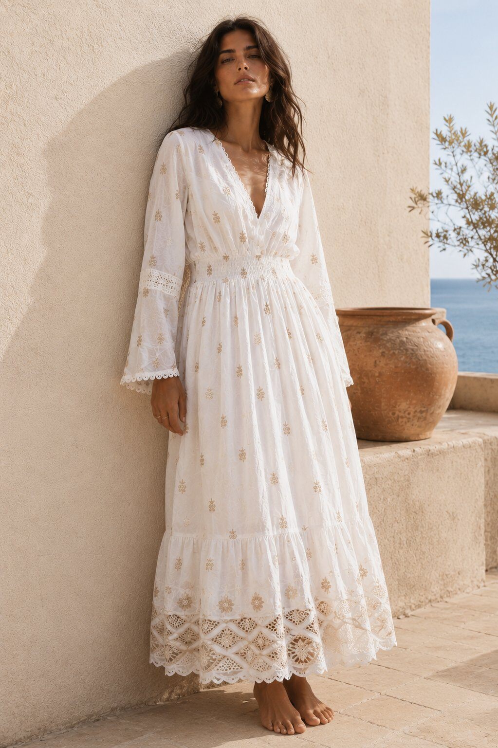 Wholesaler ECRU by Luni - Embroidered Boho Long Dress Ibiza Lace