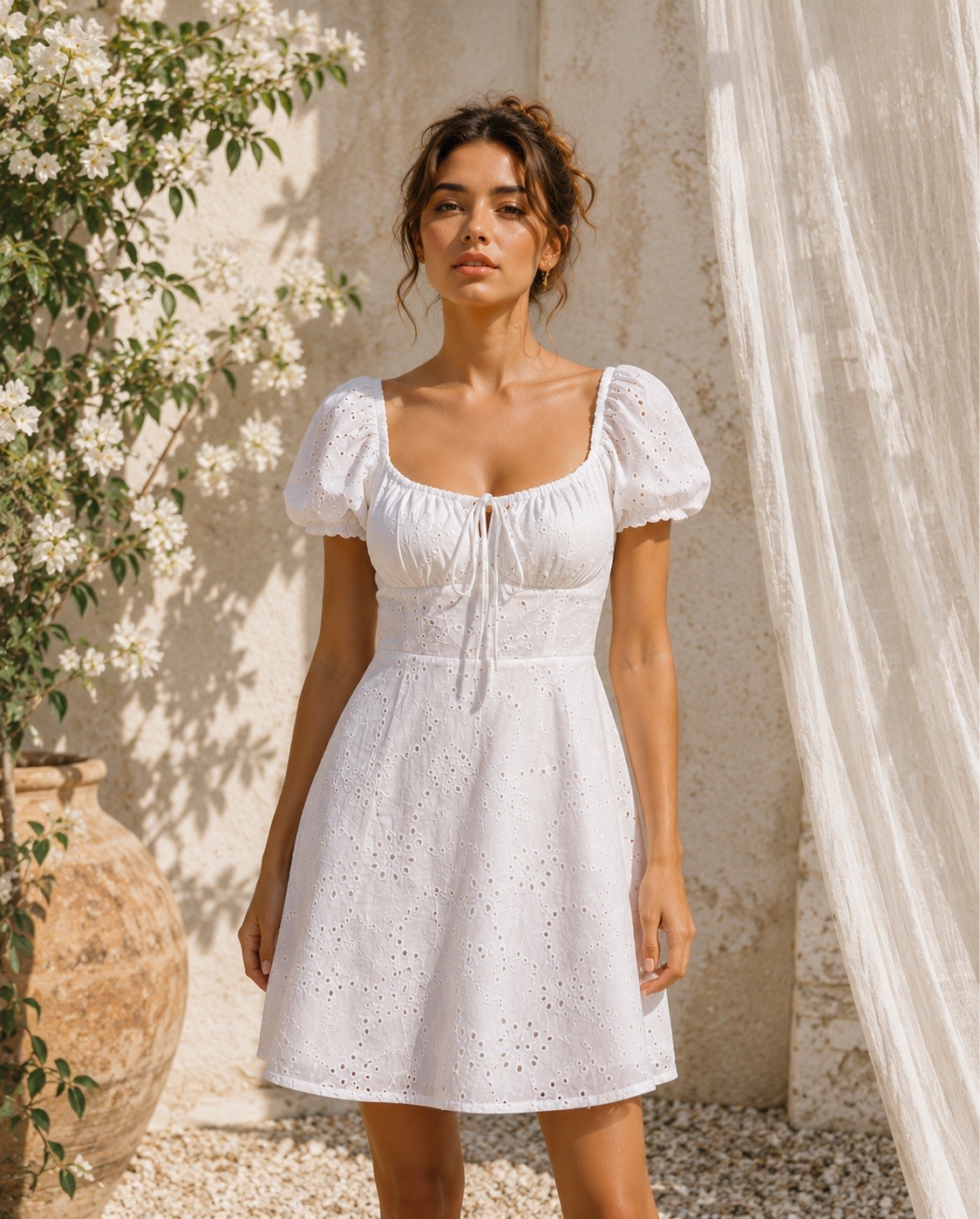 Wholesaler ECRU by Luni - Short dress in eyelet cotton