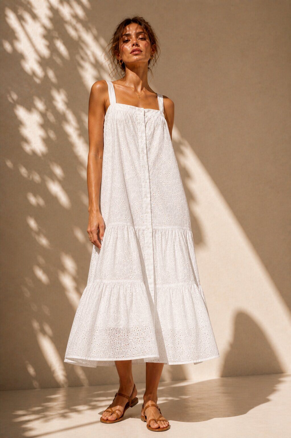 Wholesaler ECRU by Luni - Sangallo Button Dress - Mediterranean Light