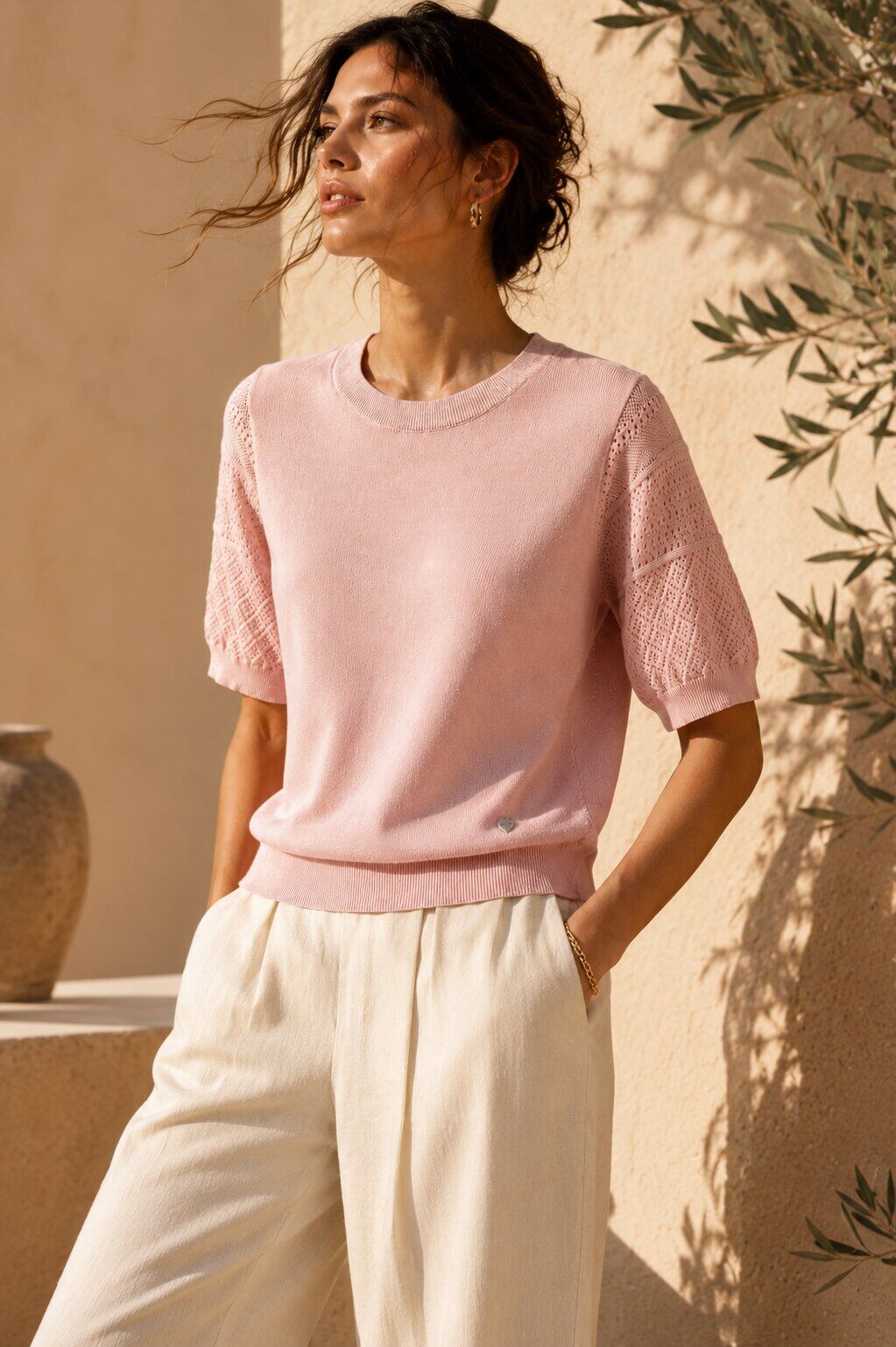 Wholesaler ECRU by Luni - Premium Knit Sweater with Embroidered Sleeves