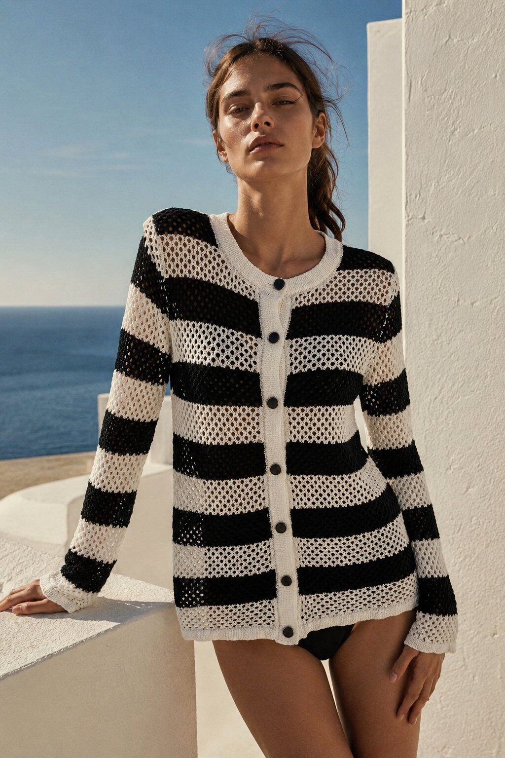 Wholesaler ECRU by Luni - Oversized Breton Crochet Cardigan