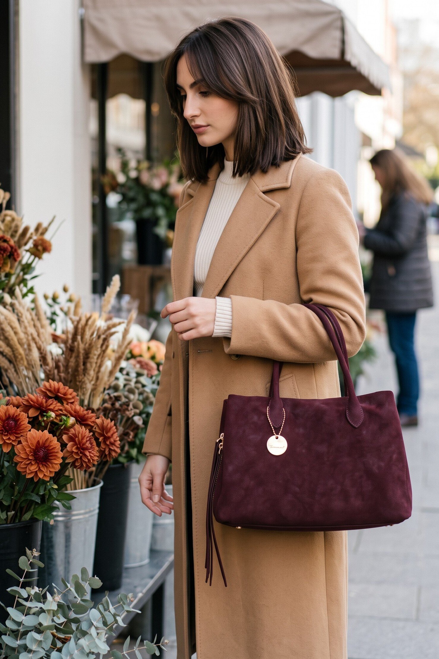 Großhändler ELEGANCE BORSE - Hobo-Tasche — Wildlederoptik — goldener fester Griff — CHIC