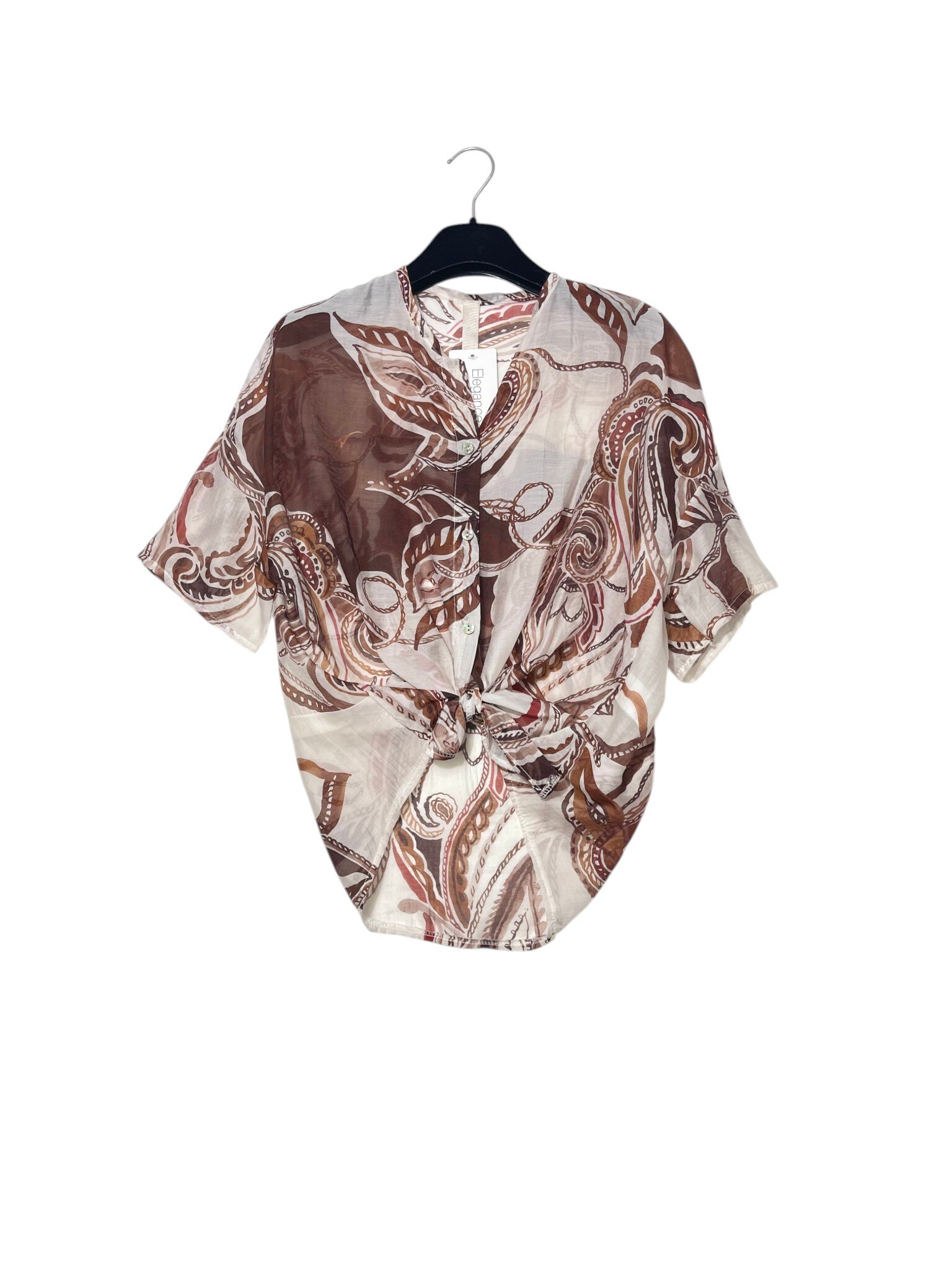 Mayorista Elegance - Camisa de tencel con cuello mao y estampado floral de cachemira