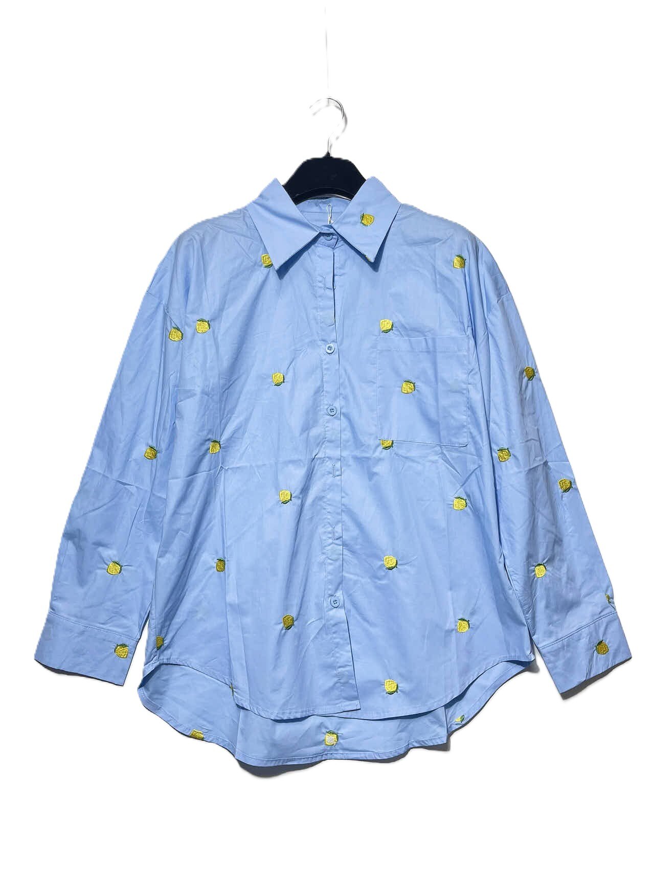 Grossista Elegance - Camicia over con taschino, ricamata di limoni