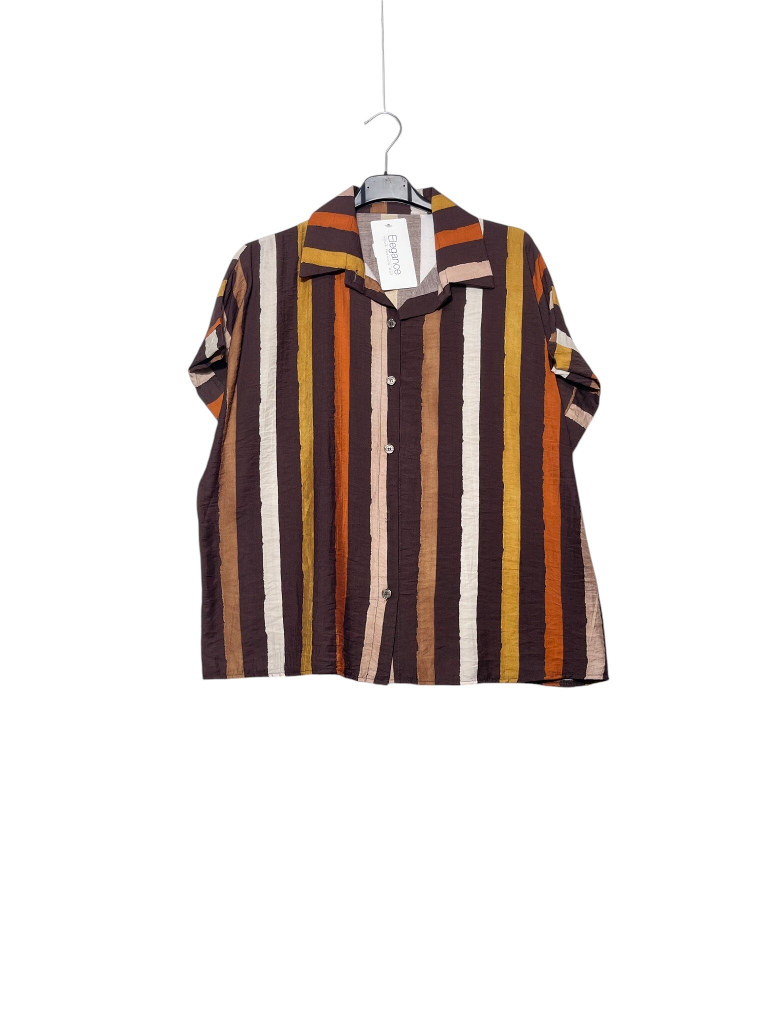 Grossista Elegance - Camicia mezze maniche a righe multicolor