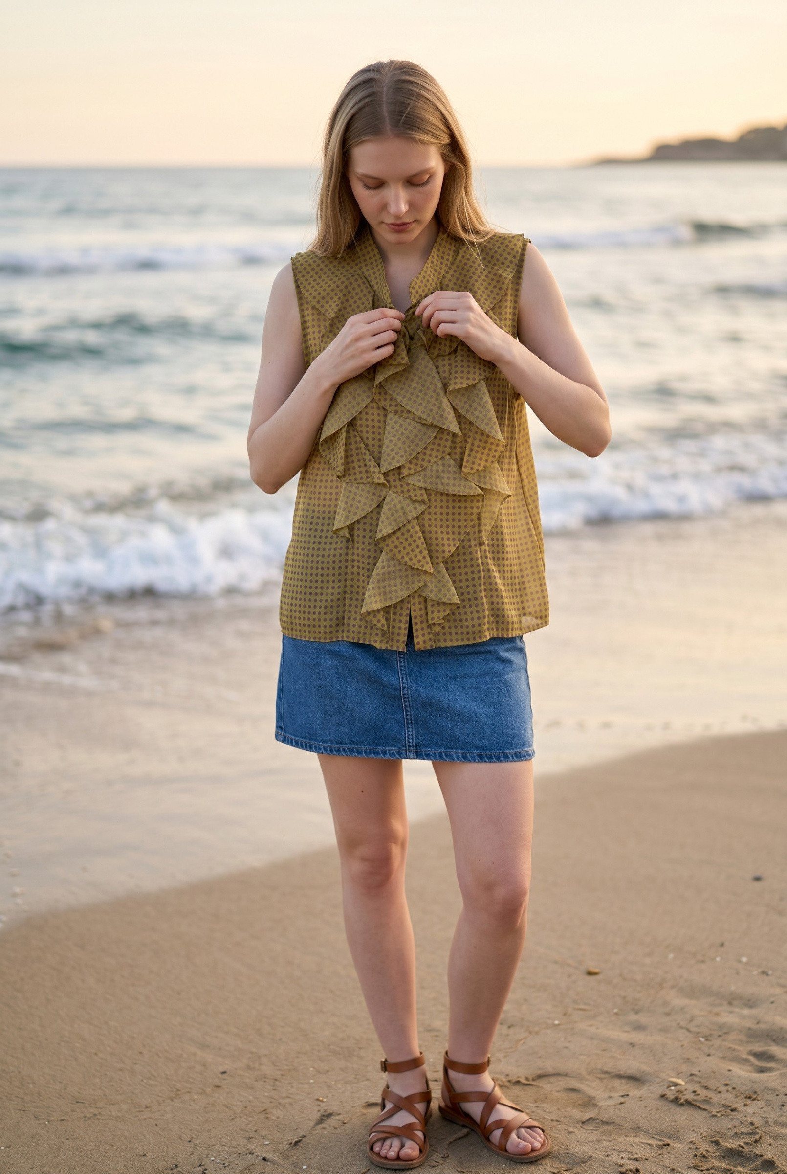 Mayorista Elegance - Blusa sin mangas con volantes de lunares
