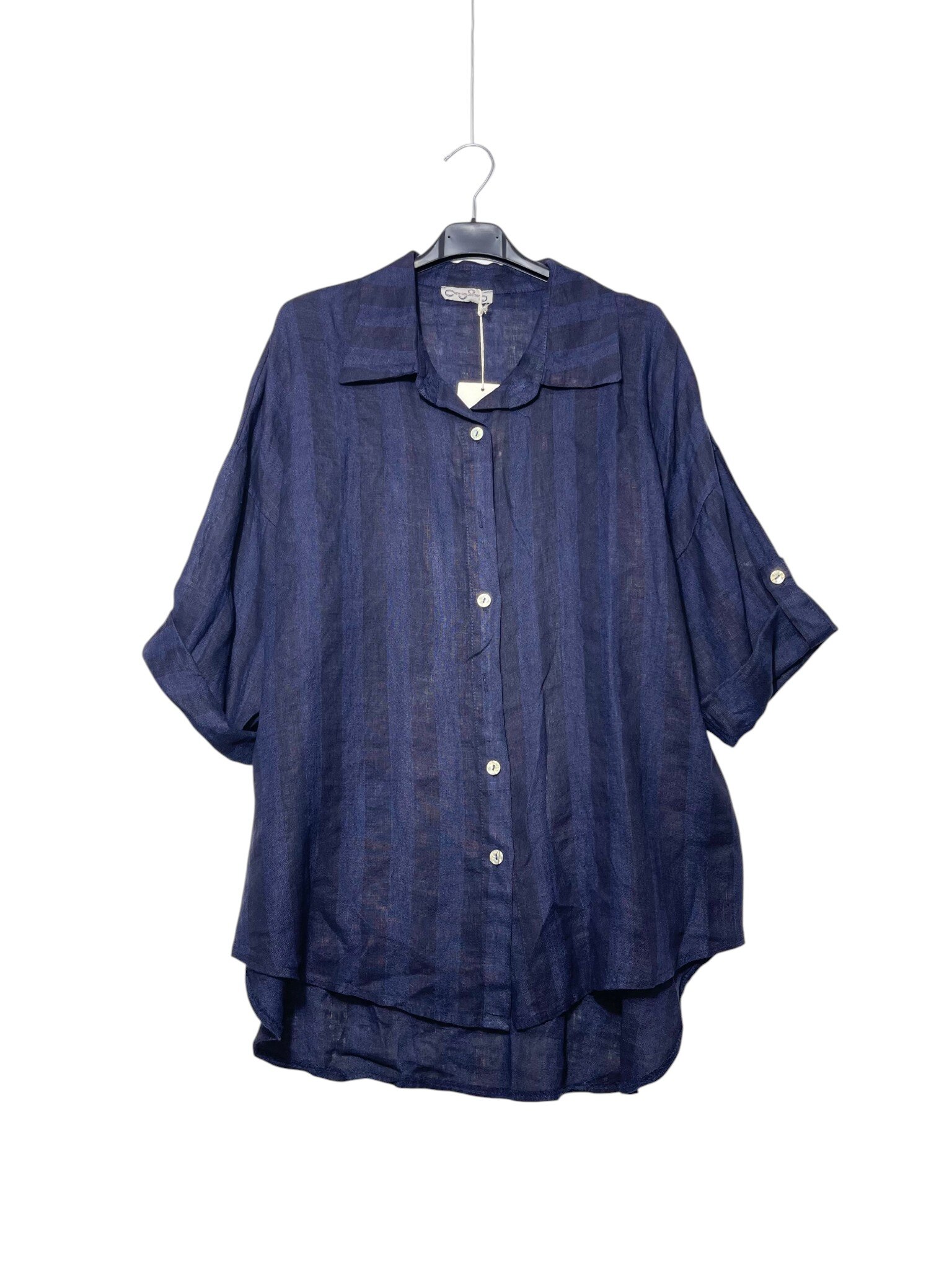 Großhändler Elegance - Oversize-Hemd mit Streifen aus reinem Leinen