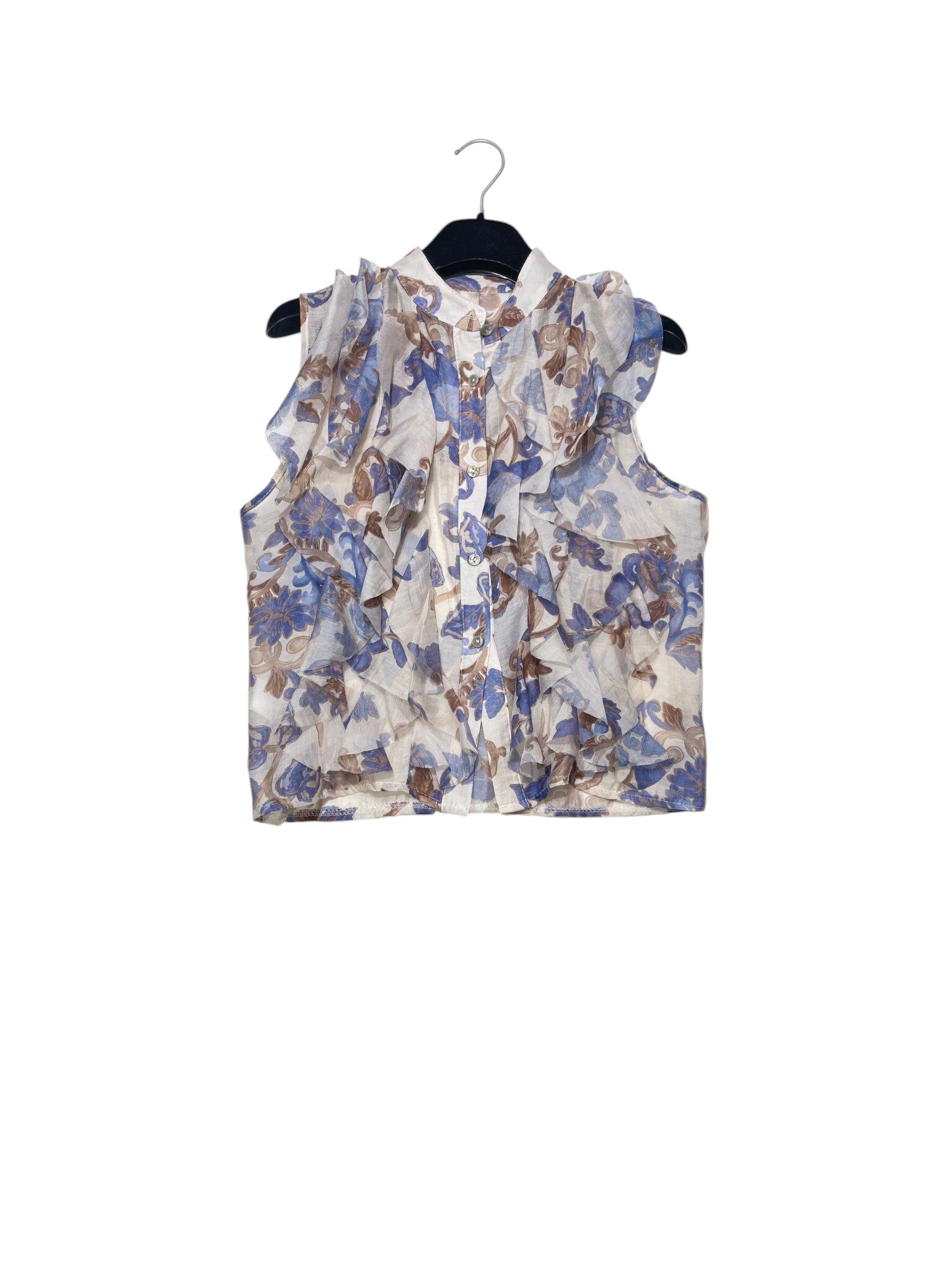 Wholesaler Elegance - Sleeveless blouse with floral print ruffles
