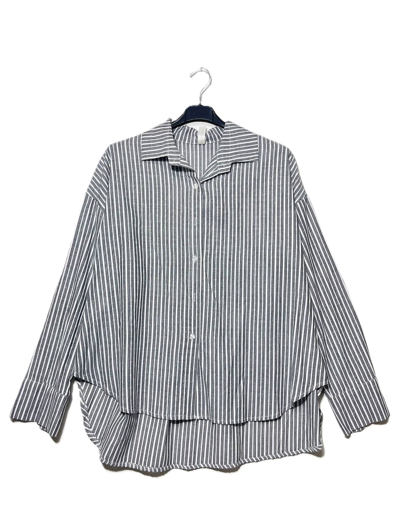 Grossista Elegance - Camicia big size a righe e ricametti