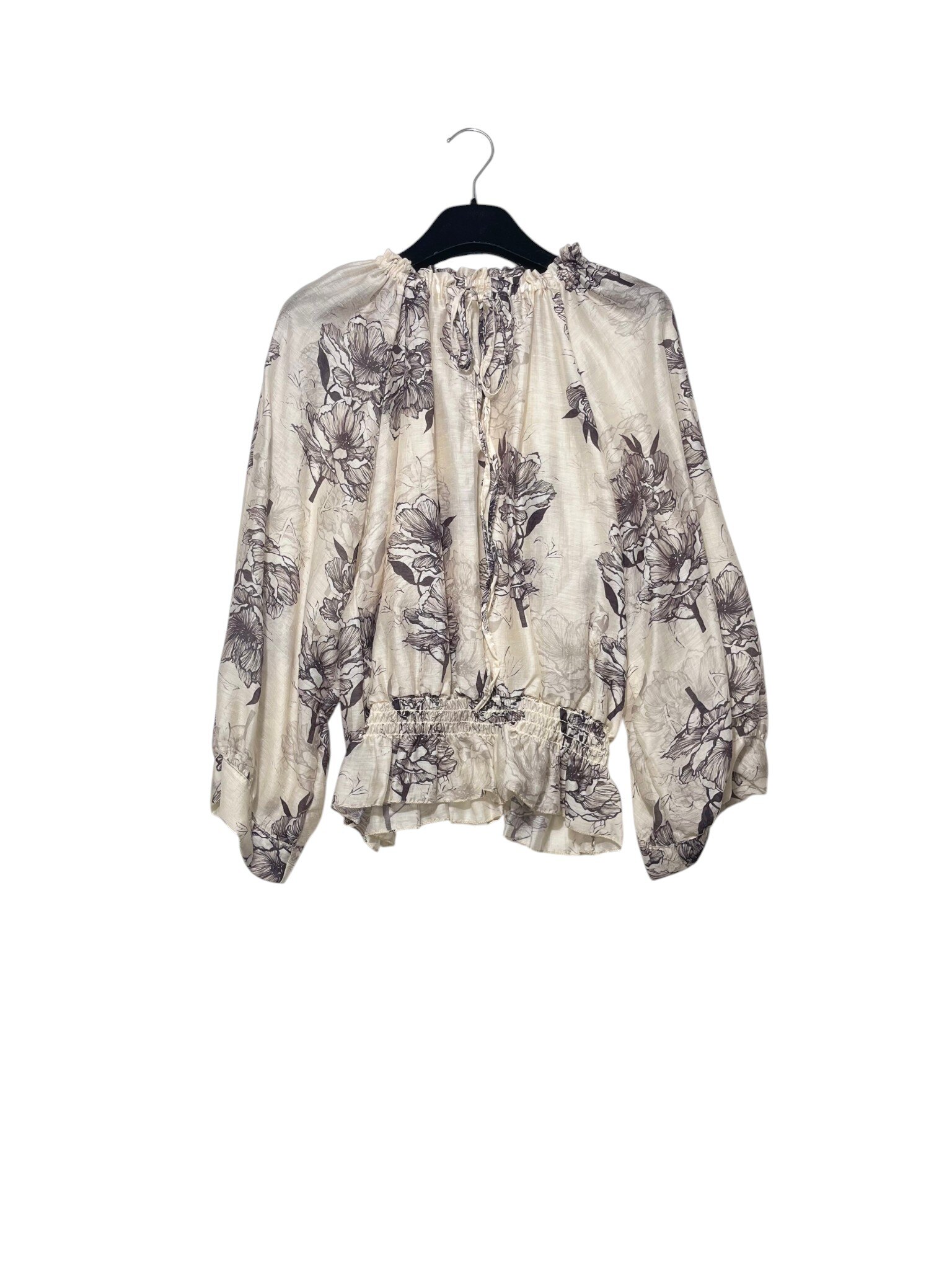 Wholesaler Elegance - Oversized linen blend shirt with V-neck and elasticated waist, floral print