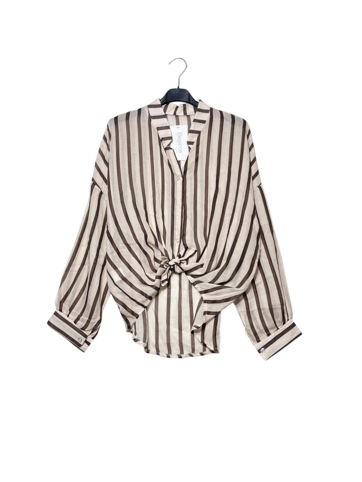 Mayorista Elegance - Camisa de puro ramio a rayas, cuello mao